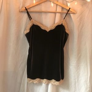 Brown velvet and lace tank top